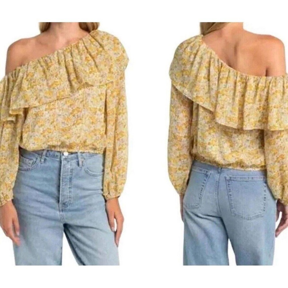 ASTR The Label One-Shoulder Yellow Floral Peasant Top